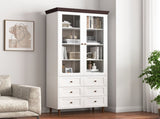 White MDF Display Storage Cabinet,Tall Kitchen Pantry Cabinets with Glass Doors and Adjustable W409P195106