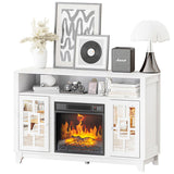 Modern White Embossed Fireplace Media Console, Twin Mirror Doors for 18" Fireplace Insert 70968355
