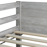 Twin over Twin Floor Bunk Bed Panelled Headboard and Footboard, Solid Rubber Wood Foundation W504P263832