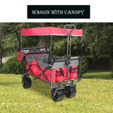 Foldable Wagon with Removable Canopy & Cooler Bag - Heavy Duty Collapsible Wagon Utility Cart with 62770296