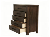 Dark Brown Pine 5-Drawer Chest, Modern Nordic Bedroom Storage Cabinet, Organizer, Space-Saving B2770P509877