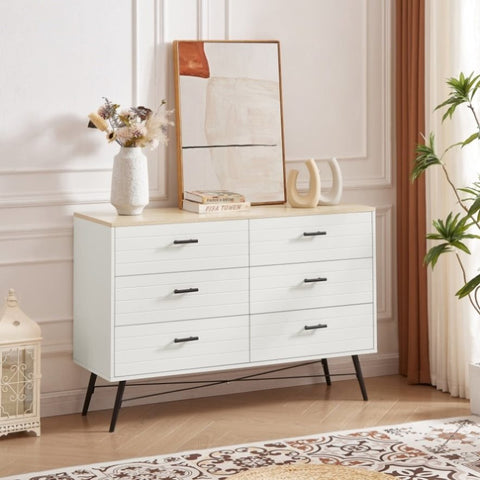 ZUN 6 Drawer Dresser for Bedroom with Deep Drawers, Wood & Chest of Drawers, Modern White Long 77098686