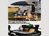 Portable Folding Picnic Chair Set with Umbrella, 2-Person Outdoor Camping Chairs Cup Holders, 65581763