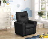 Perline 23"W Black PVC Fabric Kids Recliner Chair with Cupholder B061P236758