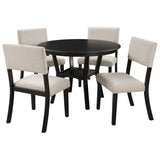 ZUN 5-Piece Kitchen Dining Table Set Round Table with Bottom Shelf, 4 Upholstered Chairs for Dining 36122547