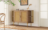 TREXM 2-Door Elegant Curved Dining Cabinet with Gold Trim and Woven Rattan Doors for Dining Room N715P172740E