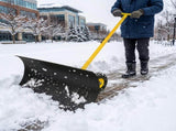 36" x 18" Manual Snow Pusher with T-Handle, Black Blade, Yellow Shaft & Yellow Wheel Hub, Iron 78540796