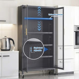 65" Kitchen Pantry Storage Cabinet, 6 Tier Metal Display Storage Cabinet with Transparent Door, W3204P300623