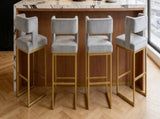 Modern grey velvet bar chair set - stable comfortable. Golden metal legs. Smooth design lines W1512P612601