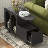 ON-TREND Mobile End Table with lockable wheels, Cream Style Side Table with Storage Drawer, 11.8inch N721P191983B