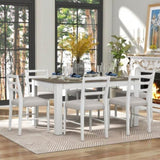 7-Piece Wooden Table Set Mutifunctional Extendable Table with 12" Leaf and 2 Drawers, 6 38960421
