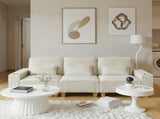 Beige Deep Seat 3-Seater Corduroy Sofa with Brushed Stainless Steel Cup Holders and 3 Decorative 56587155