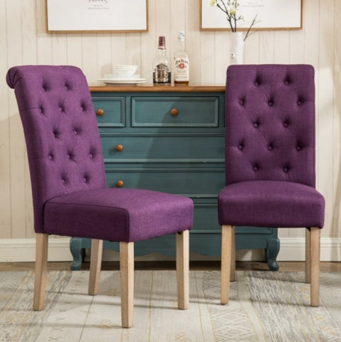 ZUN Habit Solid Wood Tufted Parsons Dining Chair, Set of 2, Purple T2574P164544
