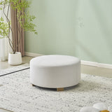White Fabric Round Ottoman with Wooden Legs, Modern Minimalist Ottoman N769P296232W