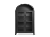 A high arched storage cabinet with a lamp, a modern retro-style wooden storage cabinet with 29334122