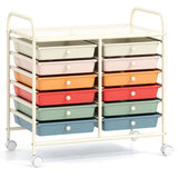 12-Drawer Rolling Storage Cart - 2-Row 10-Storey, Multicolor Drawers, 4 Wheels , White 85327613