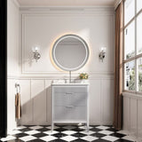 Fully Assembled 30'' Grey Freestanding Single Sink Bathroom Vanity with 2 Handle Sets and Engineered W1826P308972