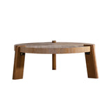 Wood Round Coffee Table for Living Room, Rustic Natural Coffee Table for Apartment, Easy Assembly W3158P297416