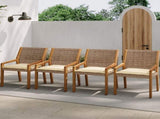 OUTDOOR DINING CHAIR -Acacia Wood & Wicker with Cream Cushion Patio Furniture-Teak finish & wicke N770P272397G