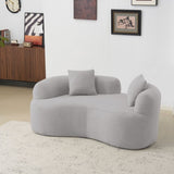 66.93 Inch Curved Loveseat Grey Full Compression Sponge Sofa, Teddy Velvet Fabric, No-Assembly W3612P332116