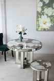 ZUN 21.5x21.5x25" Round Side Table with Elegant Foral Design and Mirrored Silver Finish W2078P248215