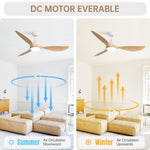 ZUN 56 Inch Modern Ceiling Fans Dimmable LED Light Quiet DC Reversible Motor for Indoor & Outdoor W934P230465