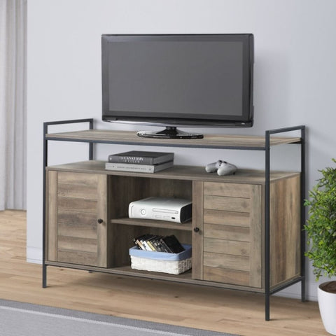 ZUN Rustic Oak and Black TV Stand with 2 Doors B062P185657