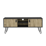 ZUN Huna Hairpin Legs TV Stand, Dual-Tone with 2 Doors and Open Shelves B200P173203