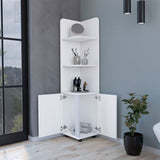 Sunriver Corner Shelf with Cabinet, 3-Tier Shelf, Metal Handles B128P148813
