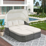 ZUN Outdoor Patio Furniture Set Daybed Sunbed with Retractable Canopy Conversation Set Wicker Furniture 27150483