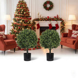 2PCS Set 22in Artificial Trees Natural Topiary Boxwood Ball Artificial Plants Evergreen Potted 75813019