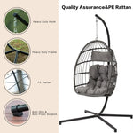 ZUN Outdoor Garden Rattan Egg Swing Chair Hanging Chair Light Gray Cushion W874126284