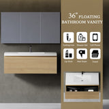 36'' Floating Bathroom Vanity Sink Combo, Modern Wall-Mounted Striped Bathroom Storage Cabinet W1573P265197