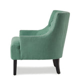 Modern Traditional Accent Chair Button Tufted Teal Textured Fabric Upholstery Solid Wood 1pc Living B011P182655