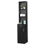 MDF With Triamine One Door One Drawer Three Compartments High Cabinet Bathroom Wall Cabinet Black 01749391