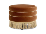 Edward 17.5" Round Upholstered Ottoman with Bullion Fringe Burnt Orange Performance Velvet B2719P320842