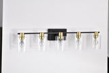 5-Light Matte Black Matte Gold Color Bathroom Light Fixtures, Modern Vanity Lights with Glass W1592P278372