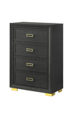 Glamorous 1pc Modern Glam Style 4-Drawer Chest Dark Gray Gold Finish Gold-colored Hardware Bedroom B011P207450