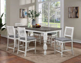 Majestic Rustic Counter Height 2pc Dining Chairs Set Antique White Solid wood Gray Fabric Cushions B011110878