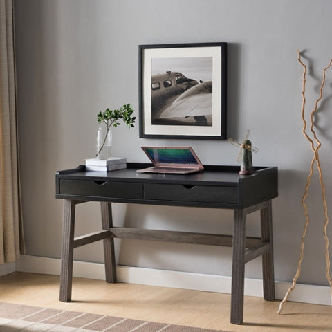 ZUN Writing Desk, Laptop Home Office Desk with Two Storage Drawers Black & Distressed Grey B107130852