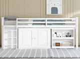 Twin Loft with Storage Cabinet, Drawer and Shelf Cabinet and Pulling-Out Desk, Rubber Wood Loft 20122803