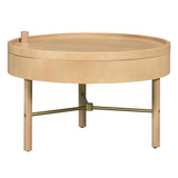 ZUN Modern Round Wood Rotating Tray Coffee Table with Storage & Metal Legs in Natural 99454881