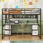 ZUN Full Size Metal Loft Bed with Desk, Drawers and Bedside Tray, Charging Station, USB and socket 91995052