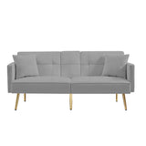 Grey Velvet Futon Sofa Bed with Gold Metal Legs W58861176