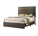 Contemporary 1pc King Size Bed Bedroom Furniture Upholstered Headboard Rubberwood 1pc Bedframe Gray B011P236808