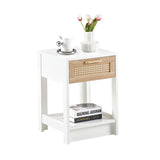 15.75" Rattan End table with drawer, Modern nightstand, side table for living room, bedroom,white W126573112