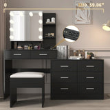 Large Makeup Vanity with Lights, Vanity Table with Charging Station, Vanity Desk with Mirror and 10 53245964