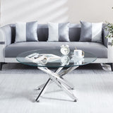 ZUN Modern Round Tempered Glass Coffee Table with Chrome Legs 24049432