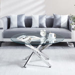 ZUN Modern Round Tempered Glass Coffee Table with Chrome Legs 24049432