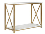 2-Tier Console Table, Gold Sofa Entry Table with White Top and Gold Metal Frame for Home 58656376